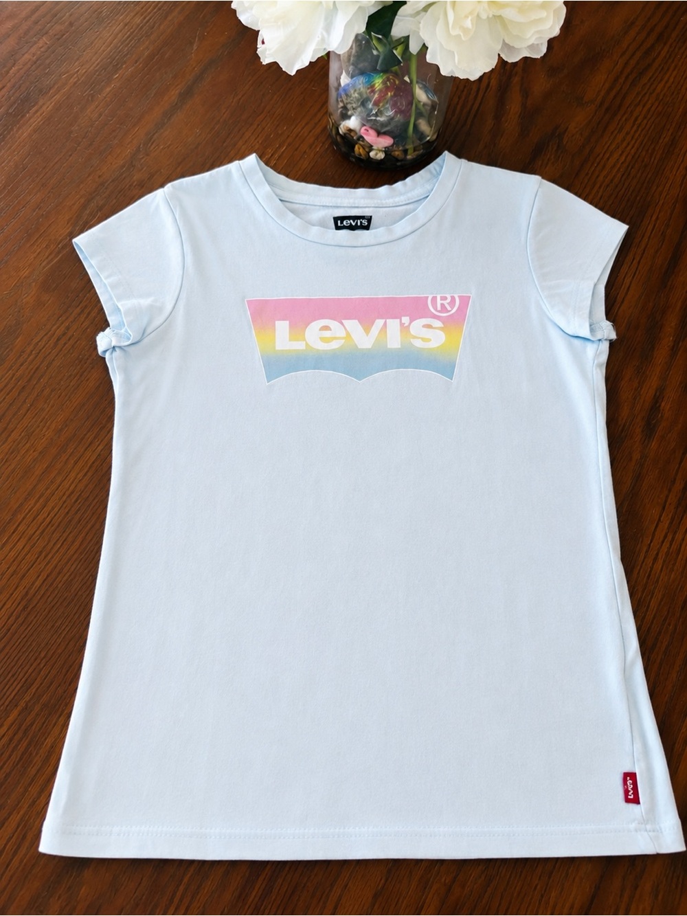 Levi's Kids Light Blue Tee with Pastel Rainbow Logo